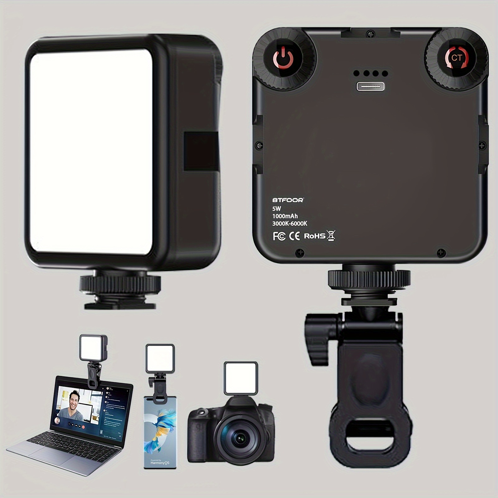 Luz LED recargable por USB para selfie, luz de foto portátil con 97+ CRI,  hasta 6500 K temperatura de color luz de teléfono para selfie, conferencia