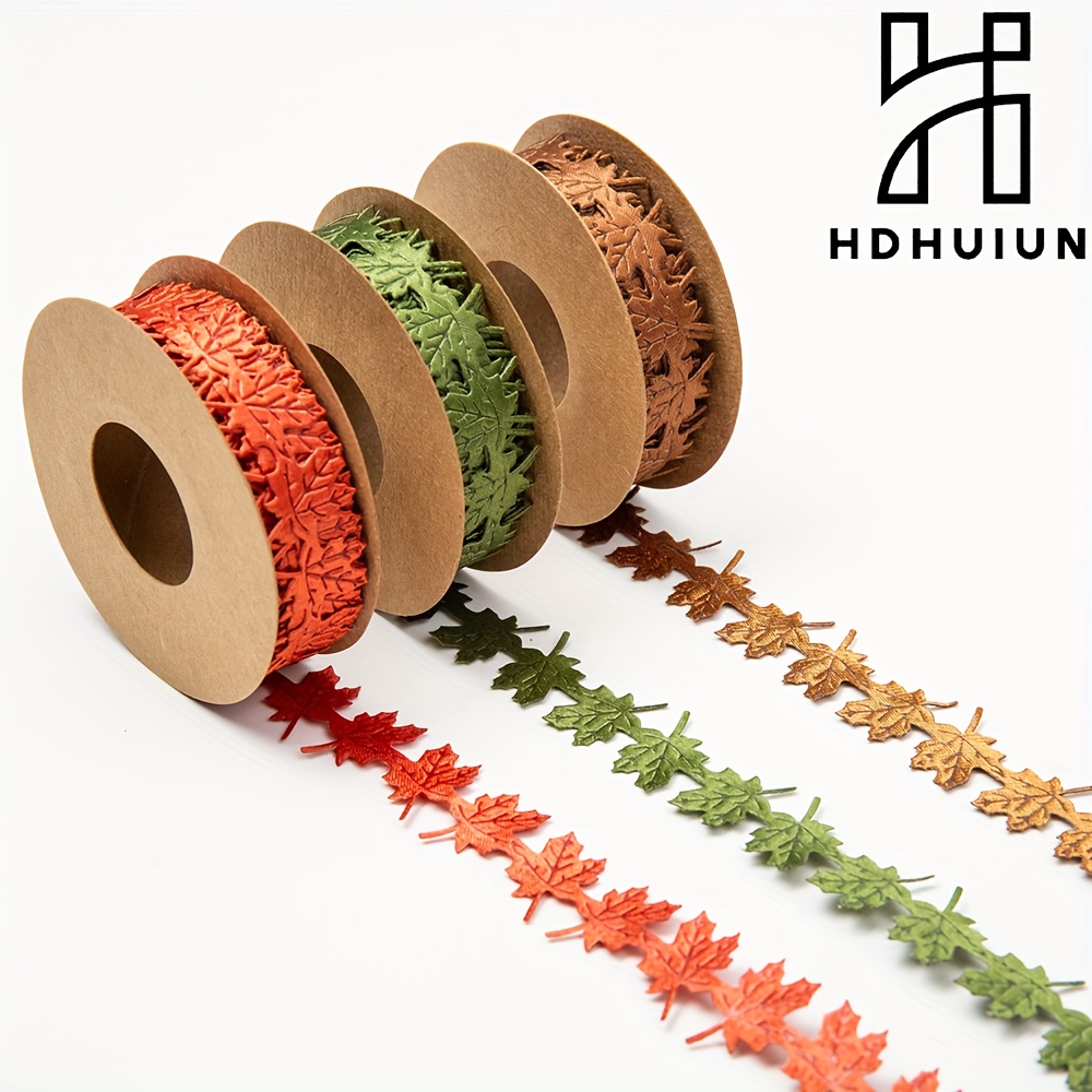 TEMU Set Of 3 Autumn Craft Ribbons - Featuring Fall In Orange And Green, Perfect For Thanksgiving Gift Wrapping, Wreaths, Bouquets, And Decorations -