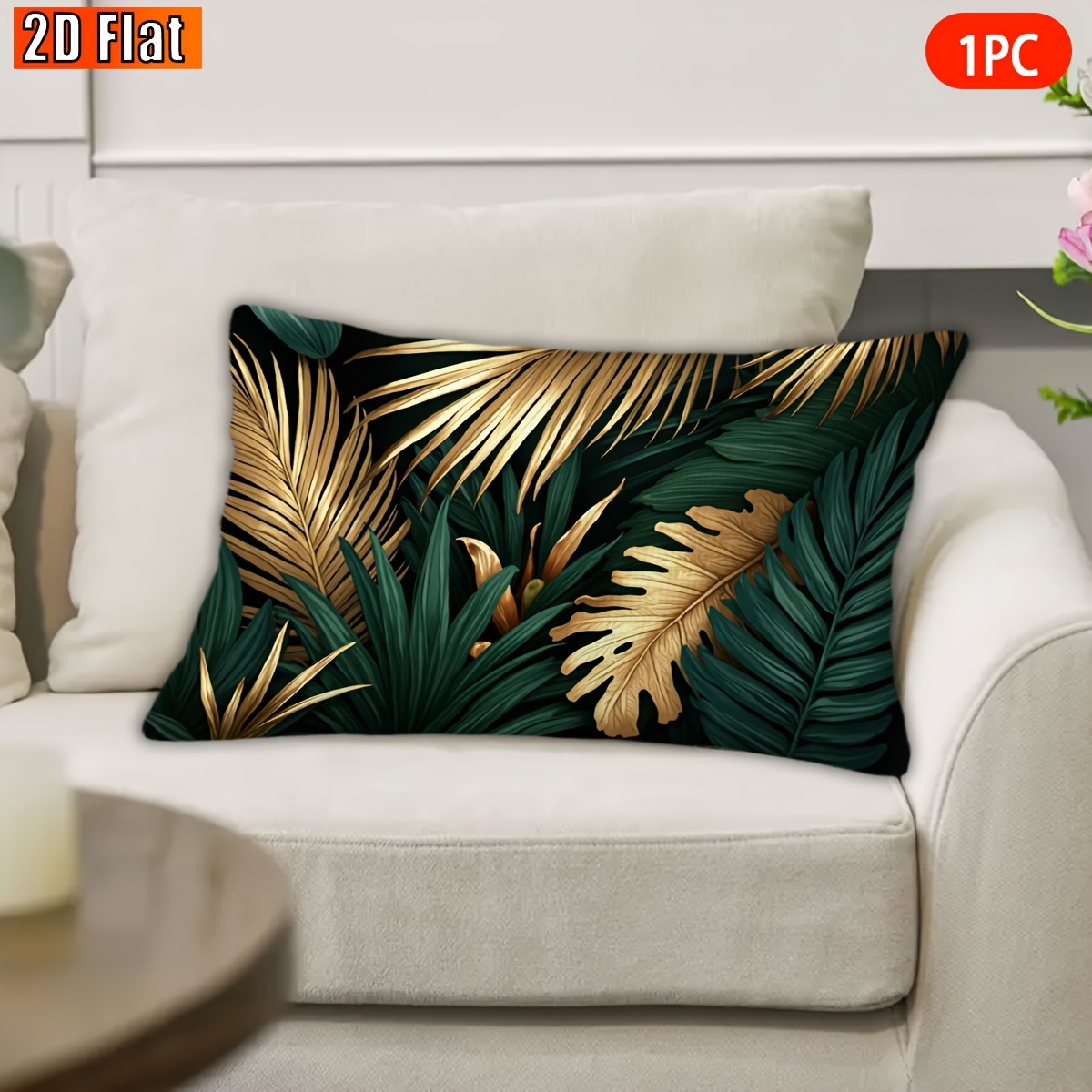 TEMU 1pc 2d Flat Throw Pillow Covers | Tropical Plant Leaves Theme Decorative Cushion Cover, Double-sided Print, And Car Decor, Ideal For Christmas,