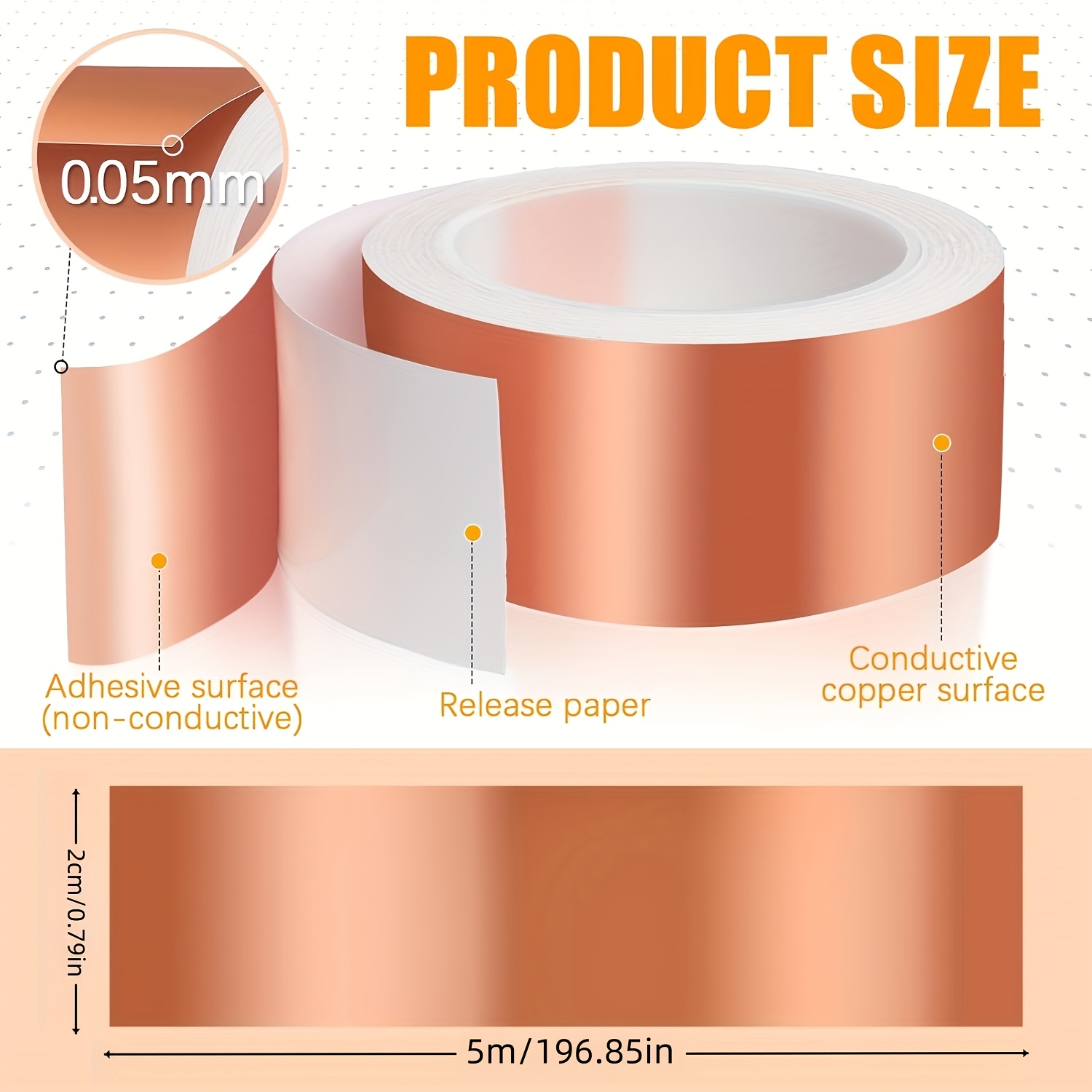 Image of 0.78 Inch Wide X 196.85 Inch Long Snail Fence Copper Tape, Snail Protection For Raised Bed Plants, Copper Tape, Emi Copper Foil Tape, Anti-snail, Snail, Thick Copper Foil Tape