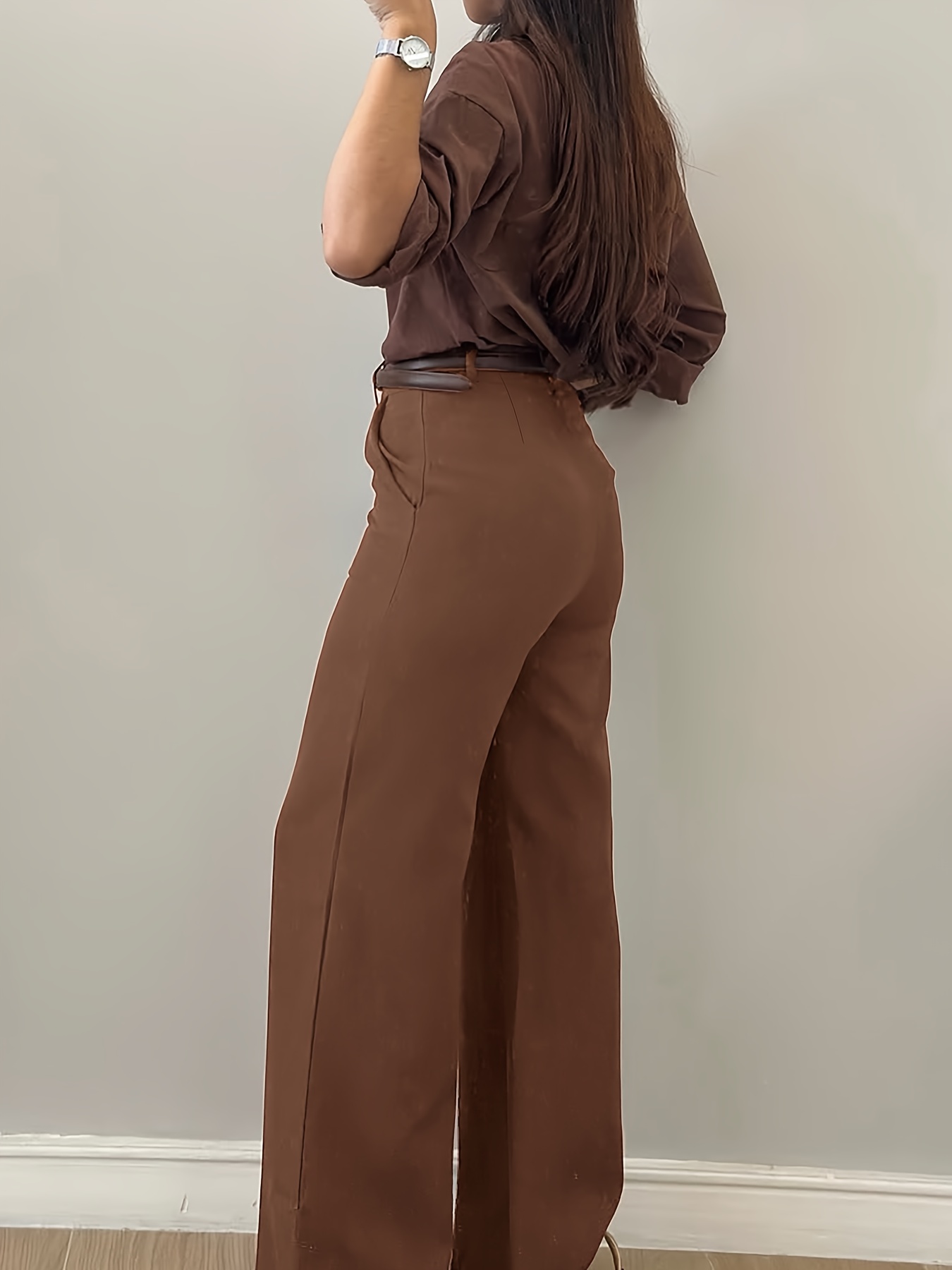 spring summer womens elegant brown dress pants formal casual - Temu Oman