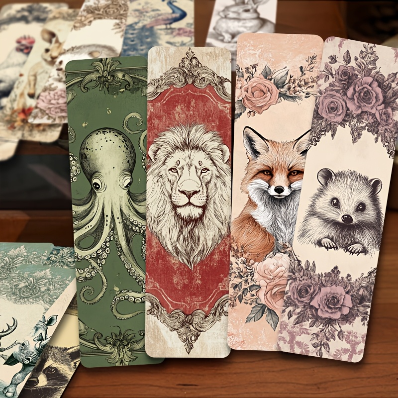 

30-pack Vintage-inspired Animal Bookmark Cards, Classic Antique , Creative Cartoon Cute Decorative Book Reading Message Markers, Paper Material, Ywwbld Brand