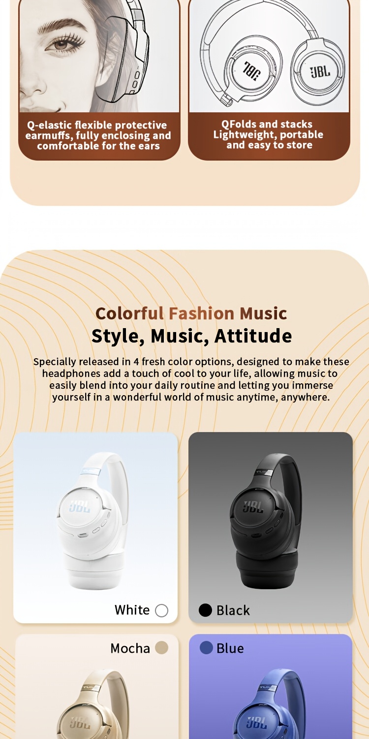 JBL TUNE 780NC Wireless Headphones with Over-Ear Design Feature Active Noise Cancellation, Are Compatible with Phones, Computers, And Laptops, And Can Also Be Used As a Wired 3.5Mm Gaming Headset. They Offer an Impressive Battery Life of Up to 76 Ho