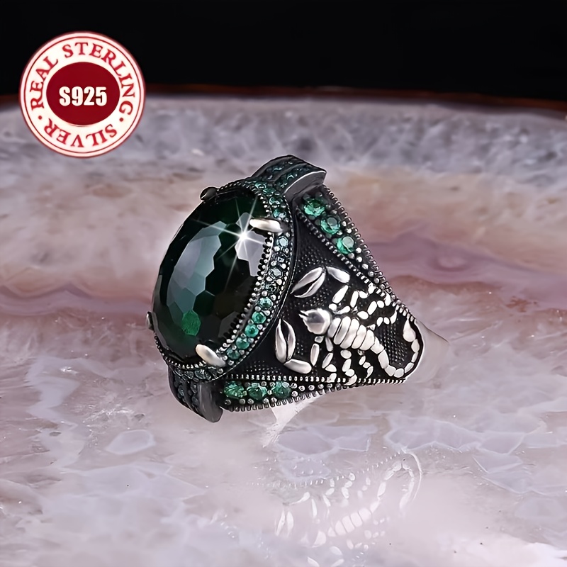 TEMU S925 925 Silver Vintage 5a Zirconia Retro Ring, A Luxurious Piece For Men And Women, Featuring An Elegant And High-quality Design Use, Festive