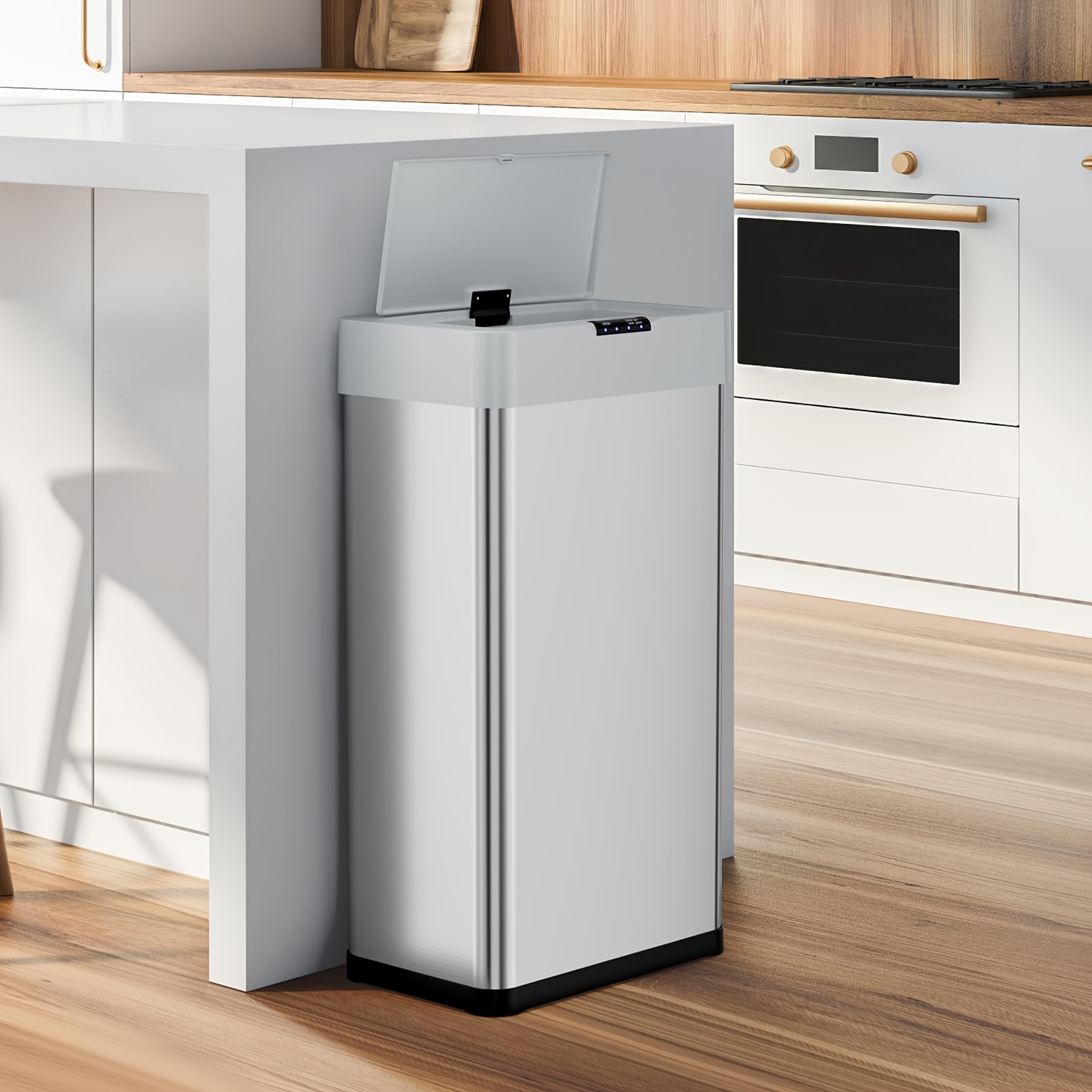 TEMU 13.2/15.8 Gallon Motion Sensor Trash Can With Single Door, Touchless Automatic , Brushed Stainless Steel , With Bag Holder, Soft Close Lid, For