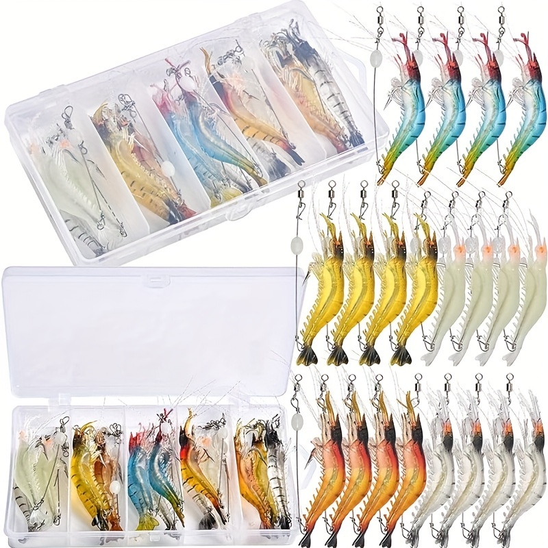 TEMU Soft Shrimp Lures Fishing Saltwater Luminous Shrimp Bait Set Fishing Lures With Sharp Hooks For Freshwater Saltwater Trout Bass Salmon Crappie Walleye Pike Perch