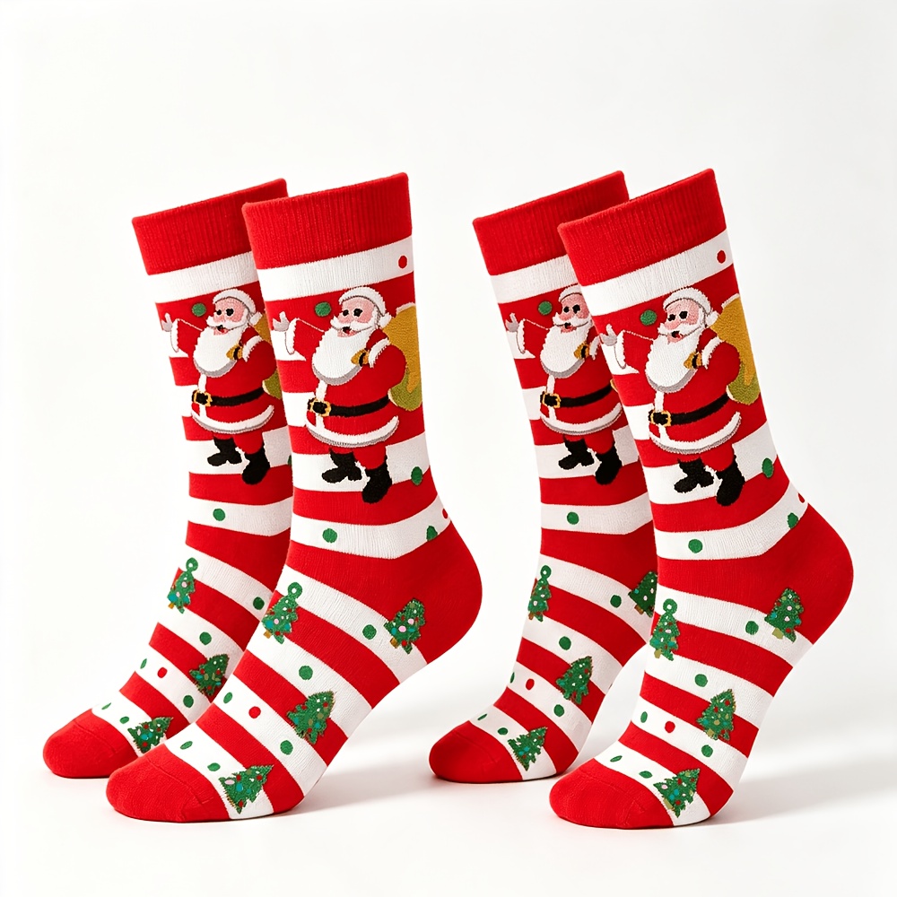 TEMU Christmas Socks Santa Claus Red Mid-calf Socks Holiday Gift Unisex