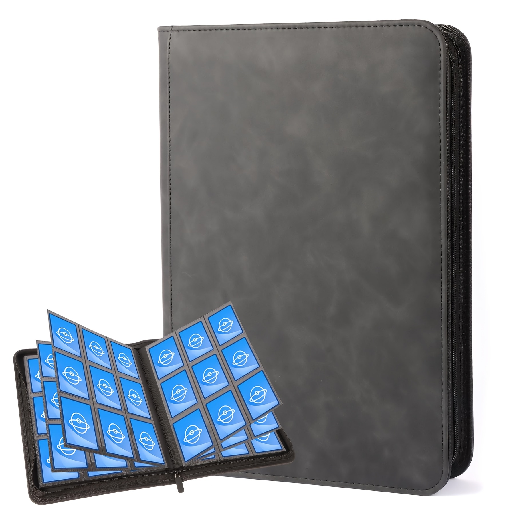 Image of Trading Card Album, 30 Pages, 540 Card Capacity, Zippered Album, Pu Portable Card Binder, Card Book For Playing Cards, Sports Cards, Etc. (black)