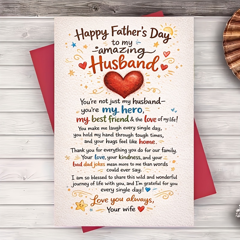 TEMU 1 Greeting Card + 1 Envelope Fathers Day Card For Husband From Wife Love And Appreciation Flat Greeting Card Romantic Gift For Him Anniversary