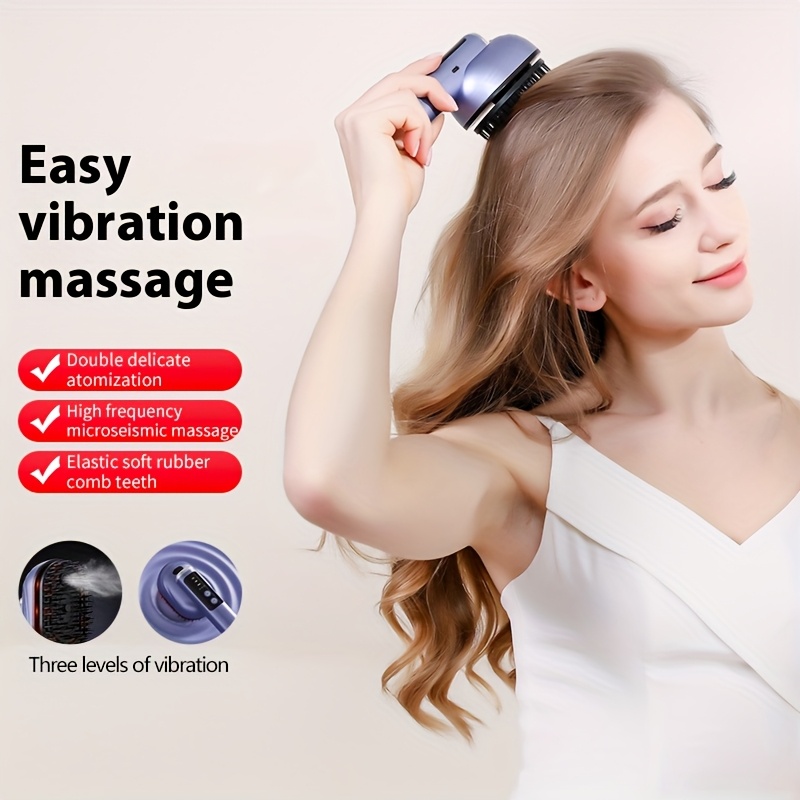 photo de l'article peigne de massage du cuir   multifonctionnel électrique à pulvérisation,   de vibration réglables à 3 niveaux, portable rechargeable par usb, disponible en plusieurs couleurs, convient  , les   et  