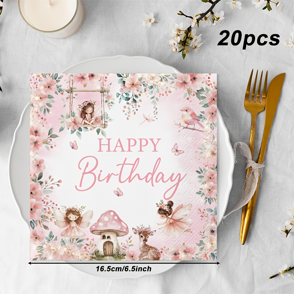 Image of 20pcs Flower Fairy Themed Party Napkins, Fantasy Elf Party Supplies, Holiday Decorations, Suitable For Birthday Parties, Family Gatherings, And Other Occasions