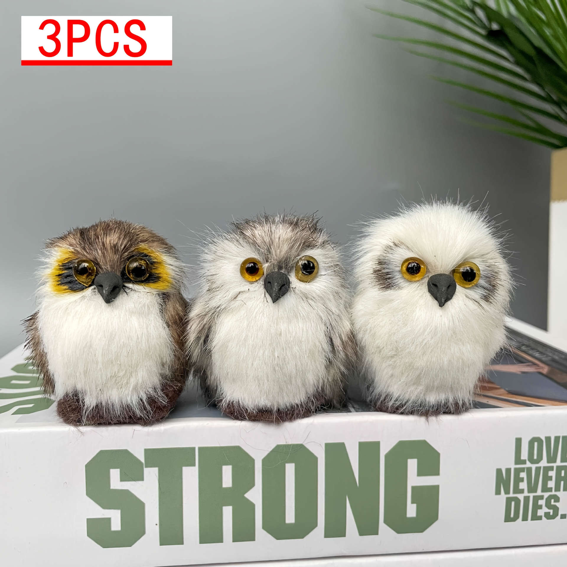 TEMU Set Of 3 Lifelike Plush Owl Figures, Adorable Soft Ornaments, Realistic Plush Owl Decor, Perfect For Home Embellishments, Garden Decor, Tabletop Accents, And Occasions. Halloween
