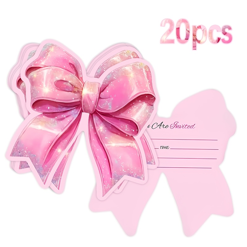 E-shop 20 Stück rosa Schleifen Geburtstags Einladungskarten, elegante Schleifen Papierkarten, Hochzeit Geburtstag Junggesellinnenabschied Einladungen,