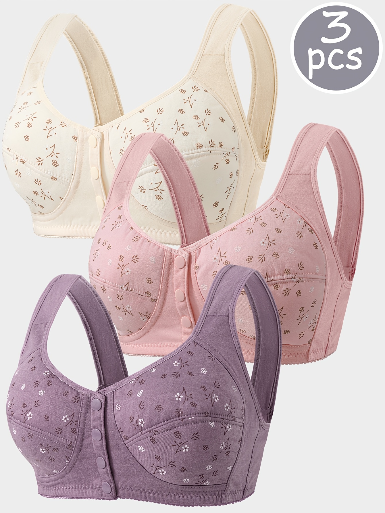 3pcs   front closure wire free push up bras
