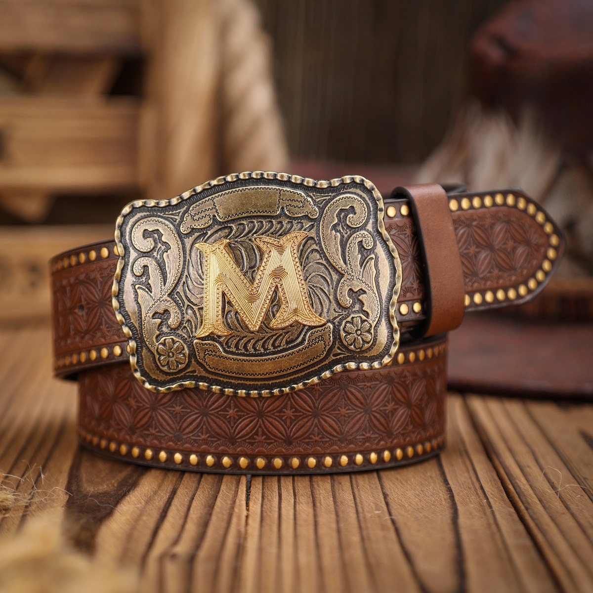 TEMU Unisex Pu Embossed Letter Element Belt - Casual Vintage Style With Hole Puncher Included