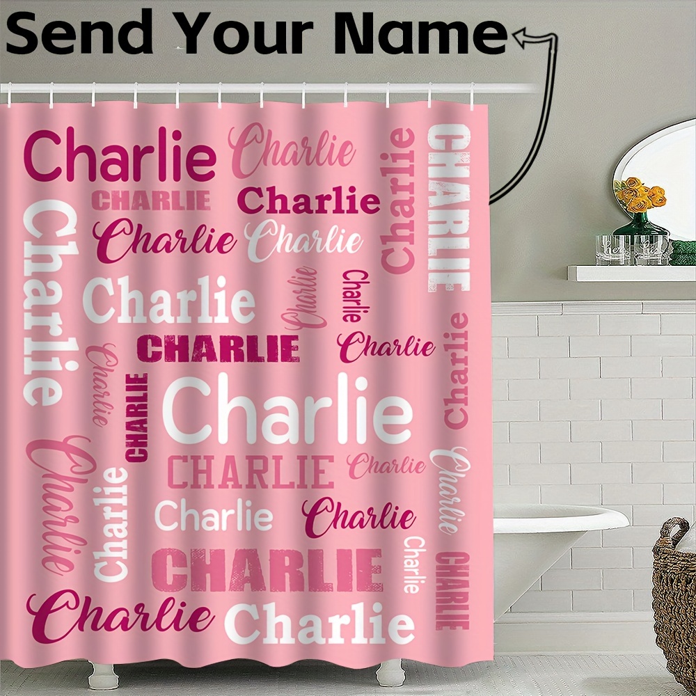 

Custom Name Shower Curtain - Oversized Pink Personalized , Machine Washable Bathroom Decor & Privacy Window Curtain