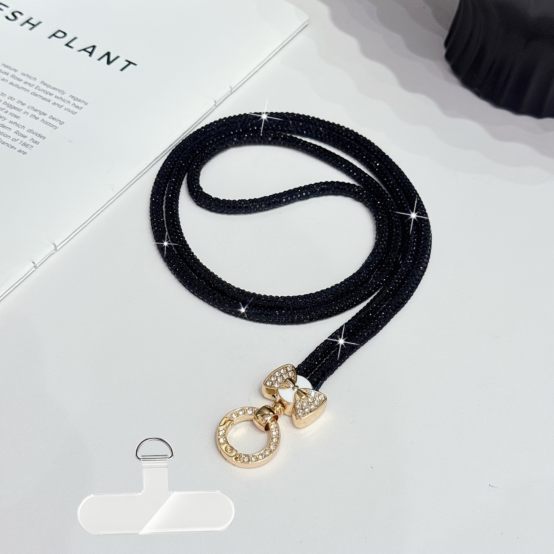 TEMU Exquisite Rhinestone Bow   Phone Lanyard With Premium Texture, Perfect For Daily Wear. 80cm Neck Strap Your Hands For Shopping, Commuting, And
