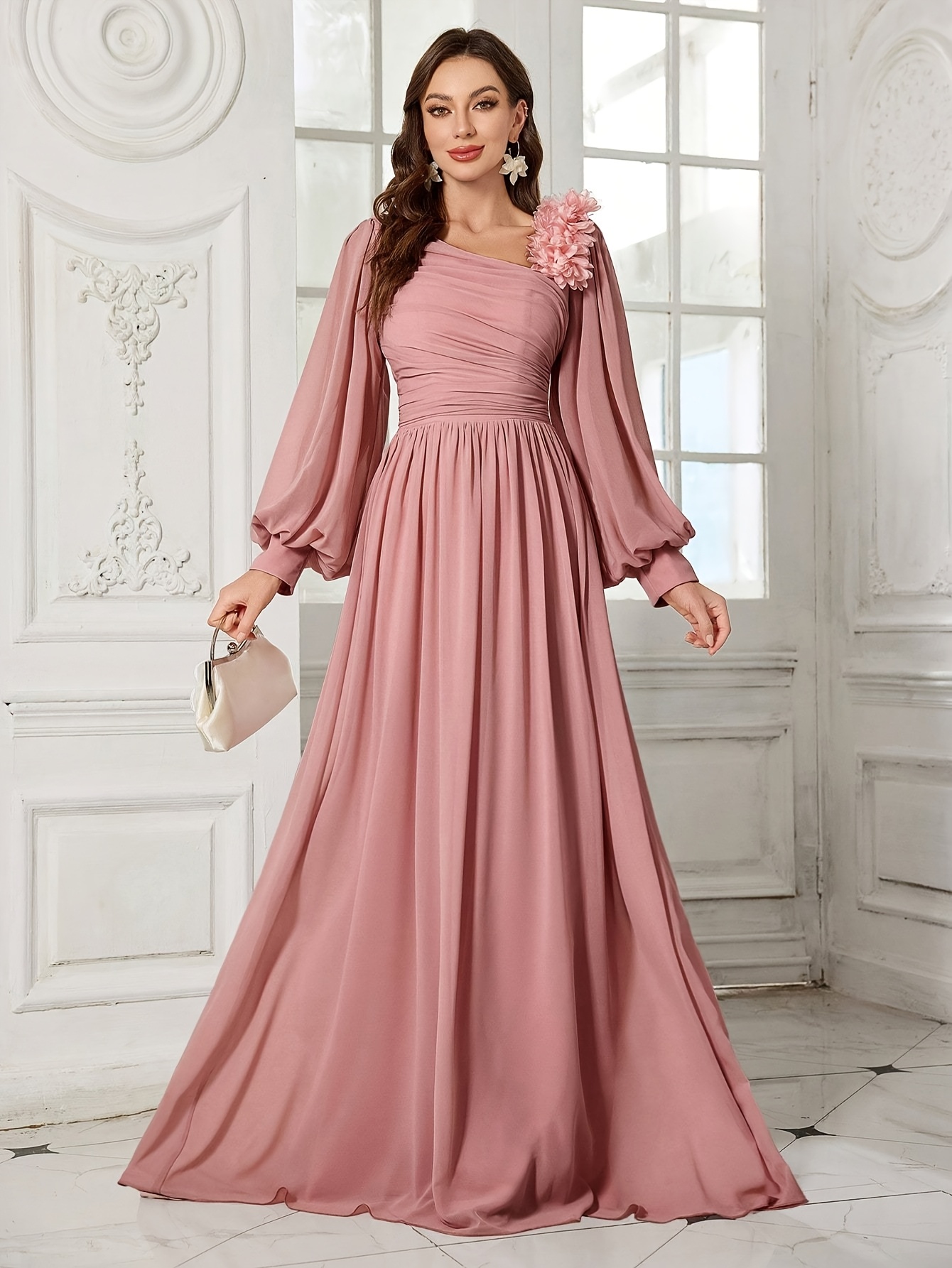 elegant directional solid color chiffon shoulder dress three - Temu South  Africa