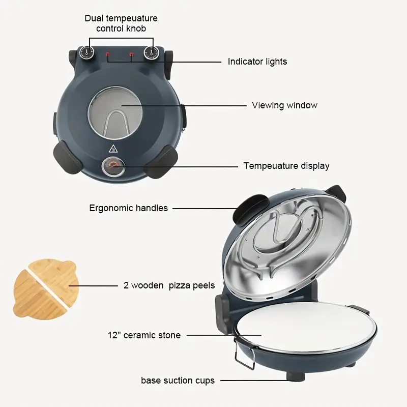 12 electric pizza oven 1200w 5 min dual knob speed settings 10 capacity indoor countertop oven with 2 step temperature step crust control 2 step fan control 2 step timer 2 step fan control 2 step timer Product details 2