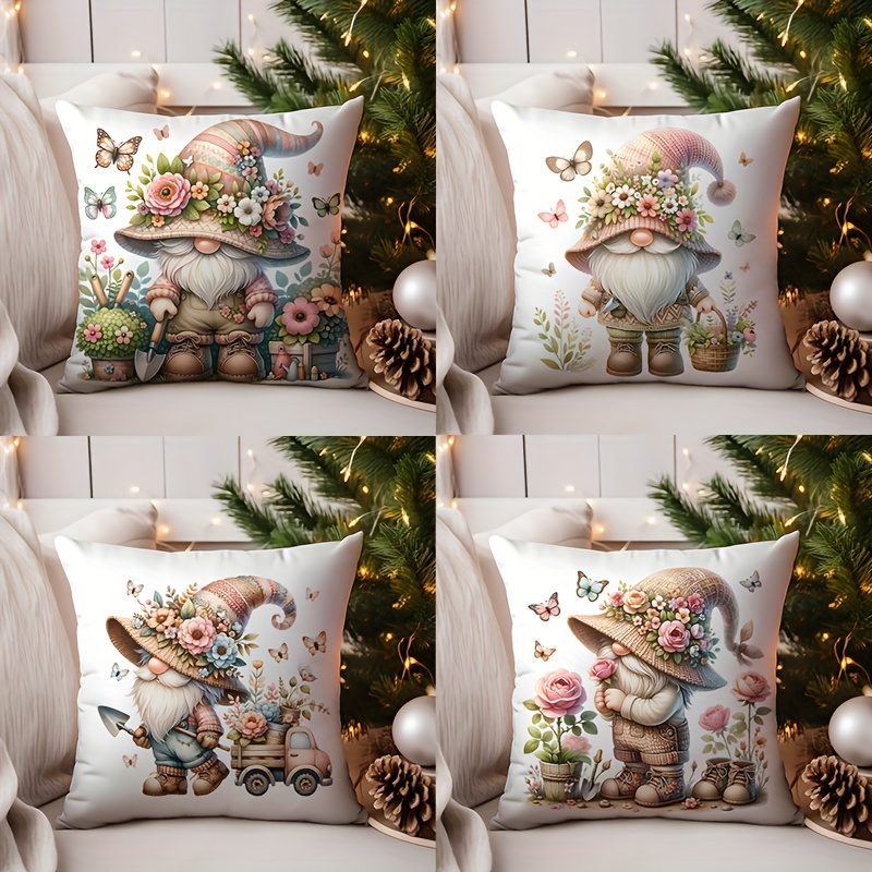 

4-pack Flower Cushion Covers, Rustic Style, Soft Polyester, Zipper Closure, , Living Room, Bedroom, Sofa Decor (covers Only)