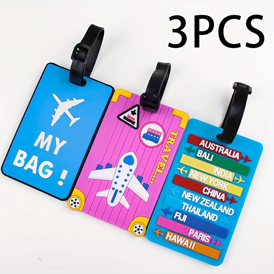 

3pcs Blue Small Creative Aircraft Fashionable Pvc Soft Plastic Luggage Tag