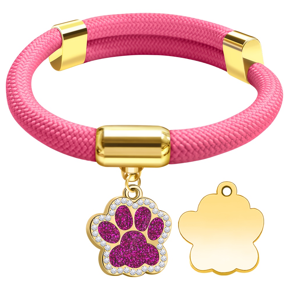 TEMU Magnetic Cat Collar, Core Wrapped Round Rope Collar, With Cat Paw Nameplate, Customizable And Number. Strong Magnetic Suction, Safe To Prevent