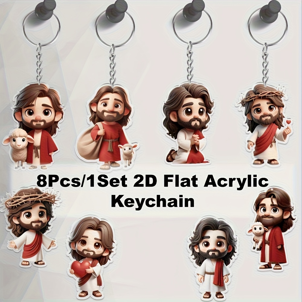 TEMU Juego de Llaveros Acrílicos Planos 2D con Temática de Jesús, 8 Piezas, Regalo para , Día de San Valentín