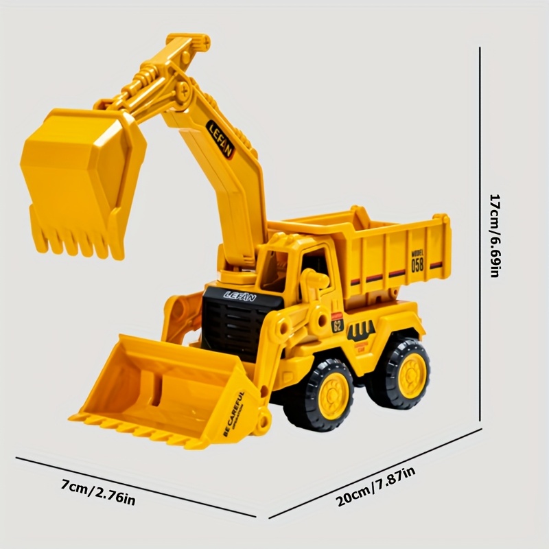 Yellow Inertia Skid Steer Excavator Toy Truck with Dump Bed, Engineering Vehicle Model Toy Made of ABS Material, No Battery Required, Suitable for Boys and Girls, Great Birthday Gift Option
