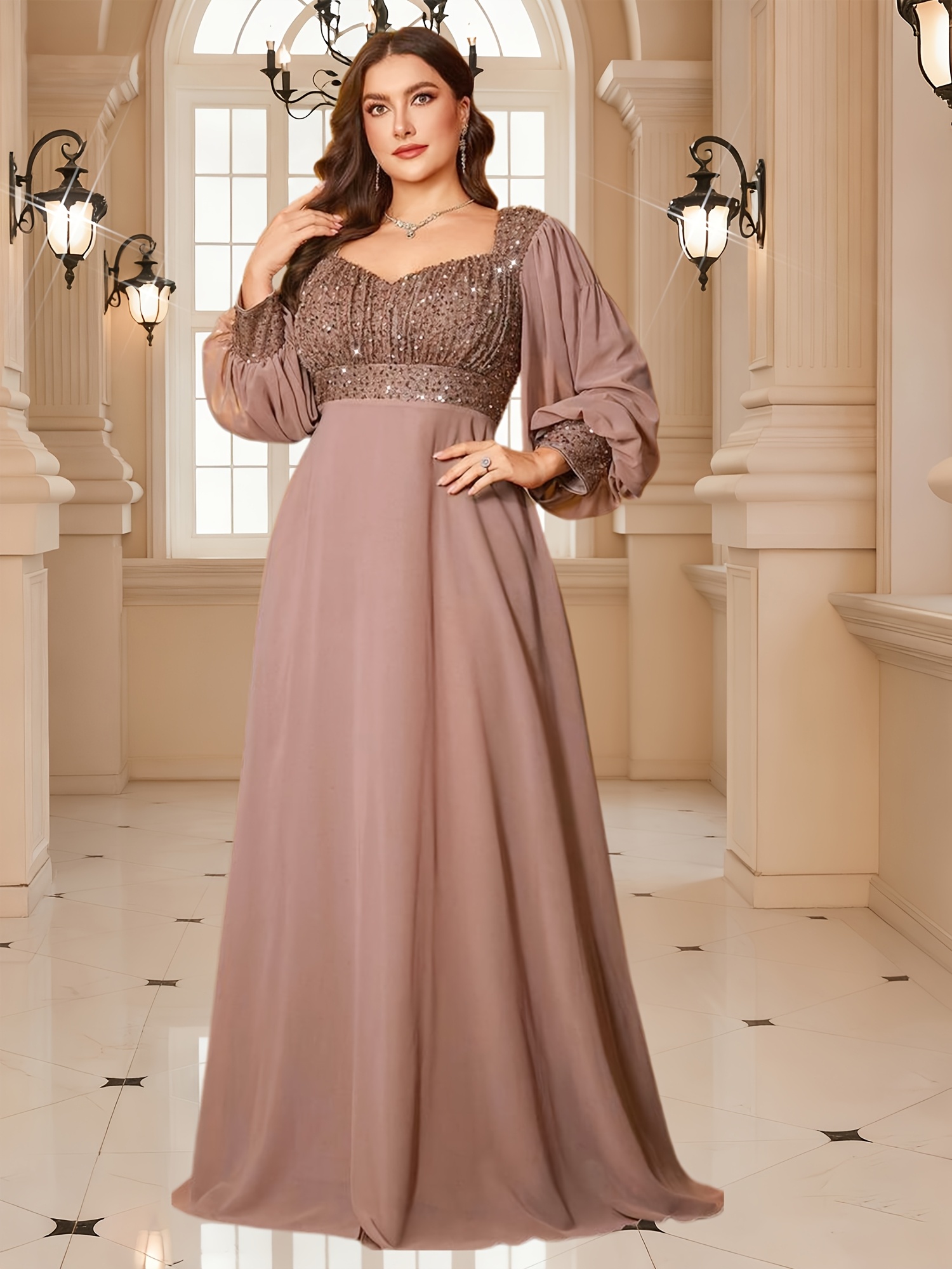 Plus Size, Women's Plus Size Elegant Sequin & Lace V-Neck Wedding Dress -  -Length Formal Gown with * Hand Washable for Prom * & Special Occasions (*  Wear) - Lace & Sequin Accent Dress, No undergarment ...