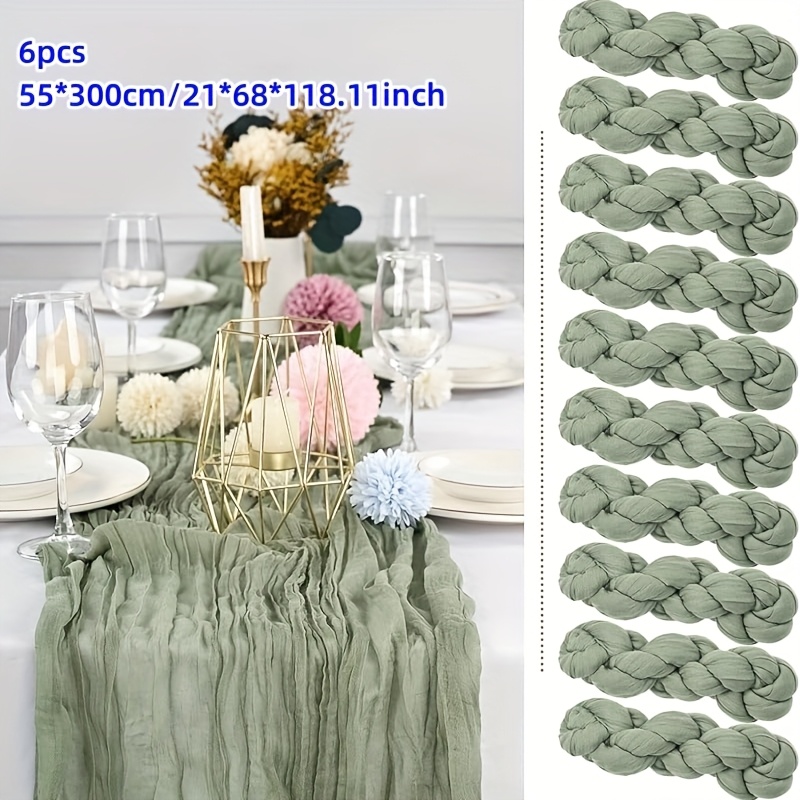 TEMU 6pcs Beige Cheesecloth Table Runner Set, 55x300cm Bohemian Gauze Cheesecloth Table Runner, Rustic Transparent Runner, Suitable For Weddings,