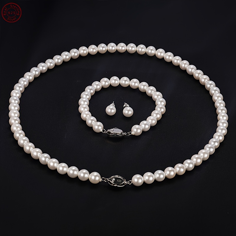 925 silver freshwater pearls   3pcs set necklace bracelet earrings daily wear valentines day anniversary gift christmas gift for family complimentary gift box Product details 7