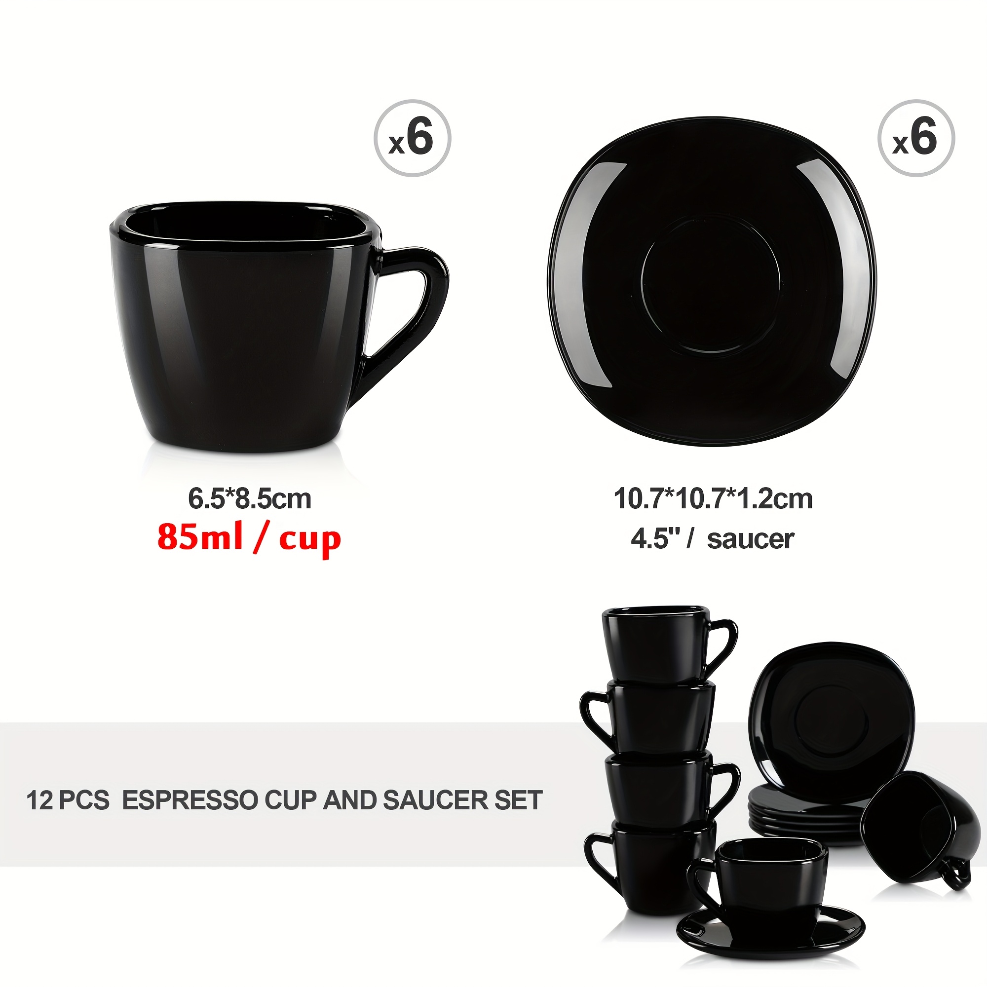 Image of 12pcs Black Coffee Sets, Stoneware Coffee Coffee Cup And Saucer, Service For 6 People, Dishwasher And Microwave Safe, Handmade, Holiday Gifts