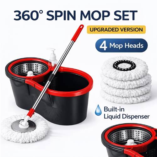 spin mop and bucket set 4 mop heads or bucket with wringer set 360 spin mop kit with 2 microfiber mop heads spinning mop for floor cleaning