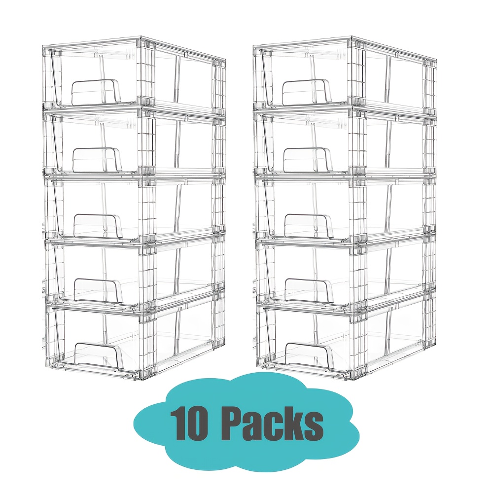 TEMU 4/6/8/10 Pack Clear Acrylic Food Storage Drawers With Handles | Stackable Refrigerator & Pantry Organizer Bins For Snacks, Fruits, Vegetables |