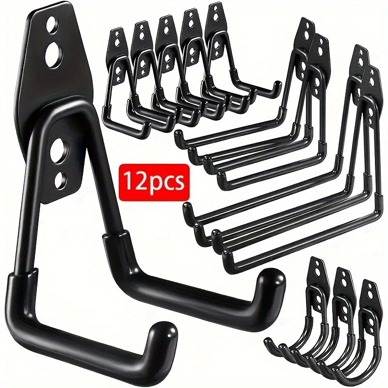 

12pcs Metal Garage Storage Hook Set, Heavy Duty Wall Mounted Hanging Hook, With Non-slip Coating, For Tools, Ladders, Bicycles, Gardening Equipments