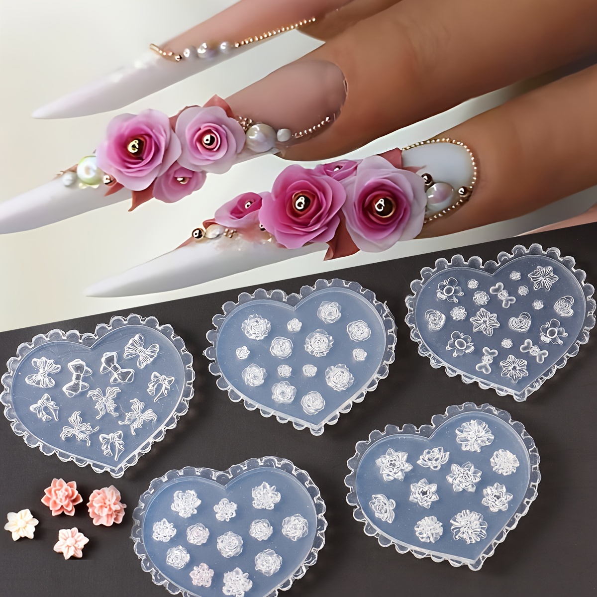 

Fleur Papillon Nail Art Pochoir Silicone Sculpture Moule - Rose Noeud 3D Relief Moulé Modèle - Mini Moules à Ongles - Outil Nail Art - Fournitures à Ongles - Breloques Décorations