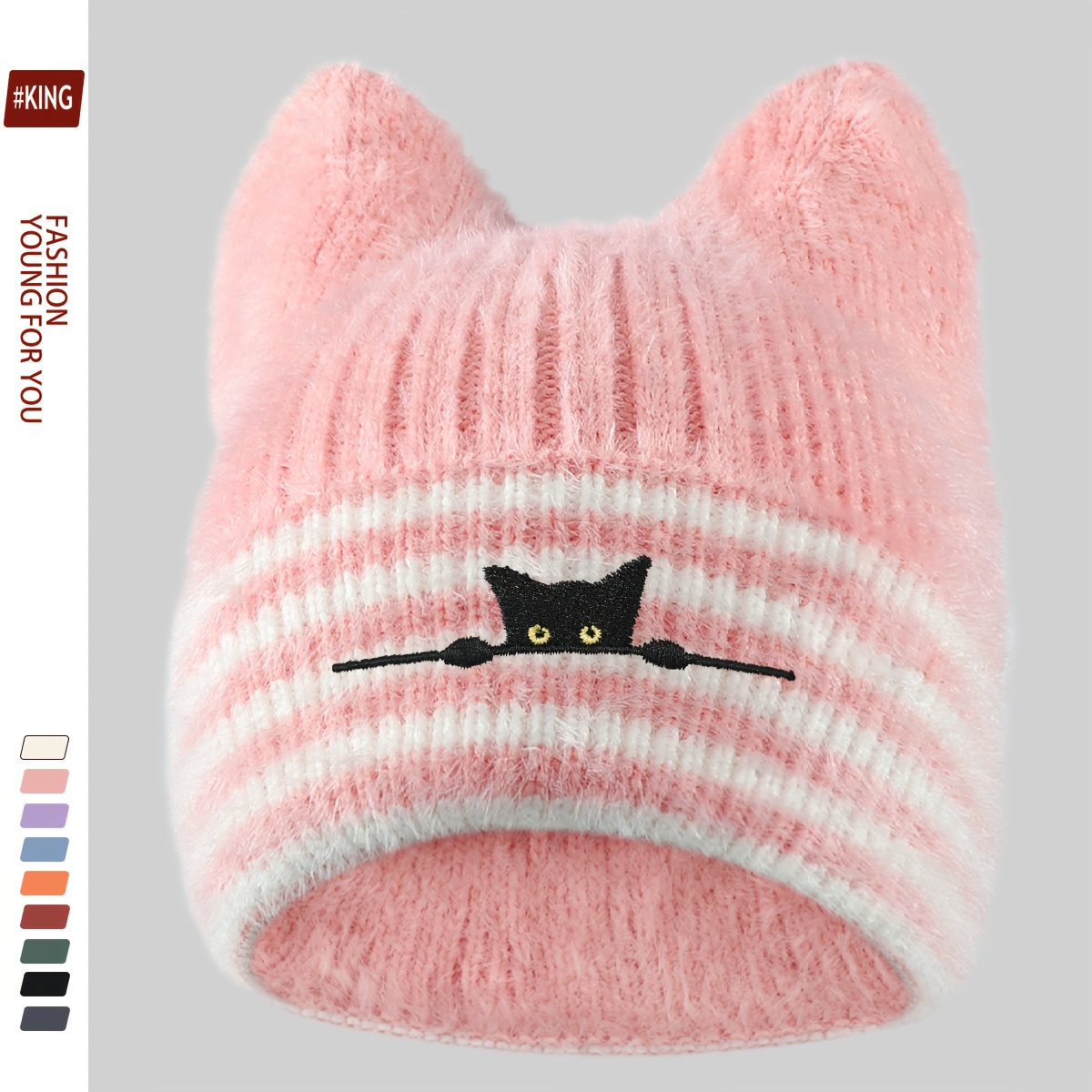 Snow kitty black pink touque stretchy cat pink embroidery beanie winter comfy Pink & Black Cat Ear Tassel Beanie | Hot Topic main image 4