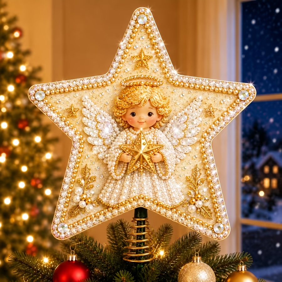TEMU 3d Pearl Painting Diy Christmas Tree Topper With Spring, Handicraft Kit For Adults And Beginners, Pearl Art Set For Christmas Tree Decoration