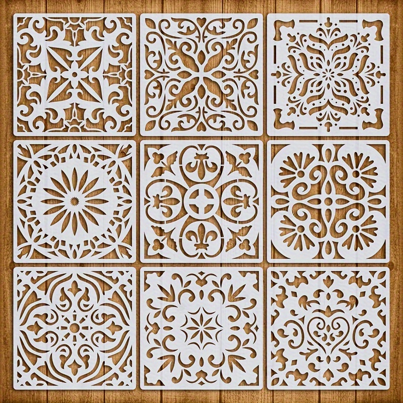 

9-piece Moroccan Mandala Stencil Set, 6x6 Inch Reusable Pet Templates For Fabric, Canvas, Furniture & Home Decor - Ivory