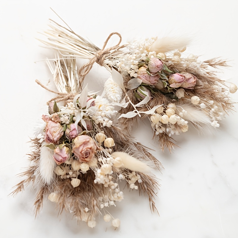 Image of 2 Bundles Dried Flower Rose Oat Bunny Tail Grass Mixed Bouquet Material Suitable For Christmas Valentine's Day Mother's Decoration, Plant-based Used As Graduation Gifts Suitable For Multiple