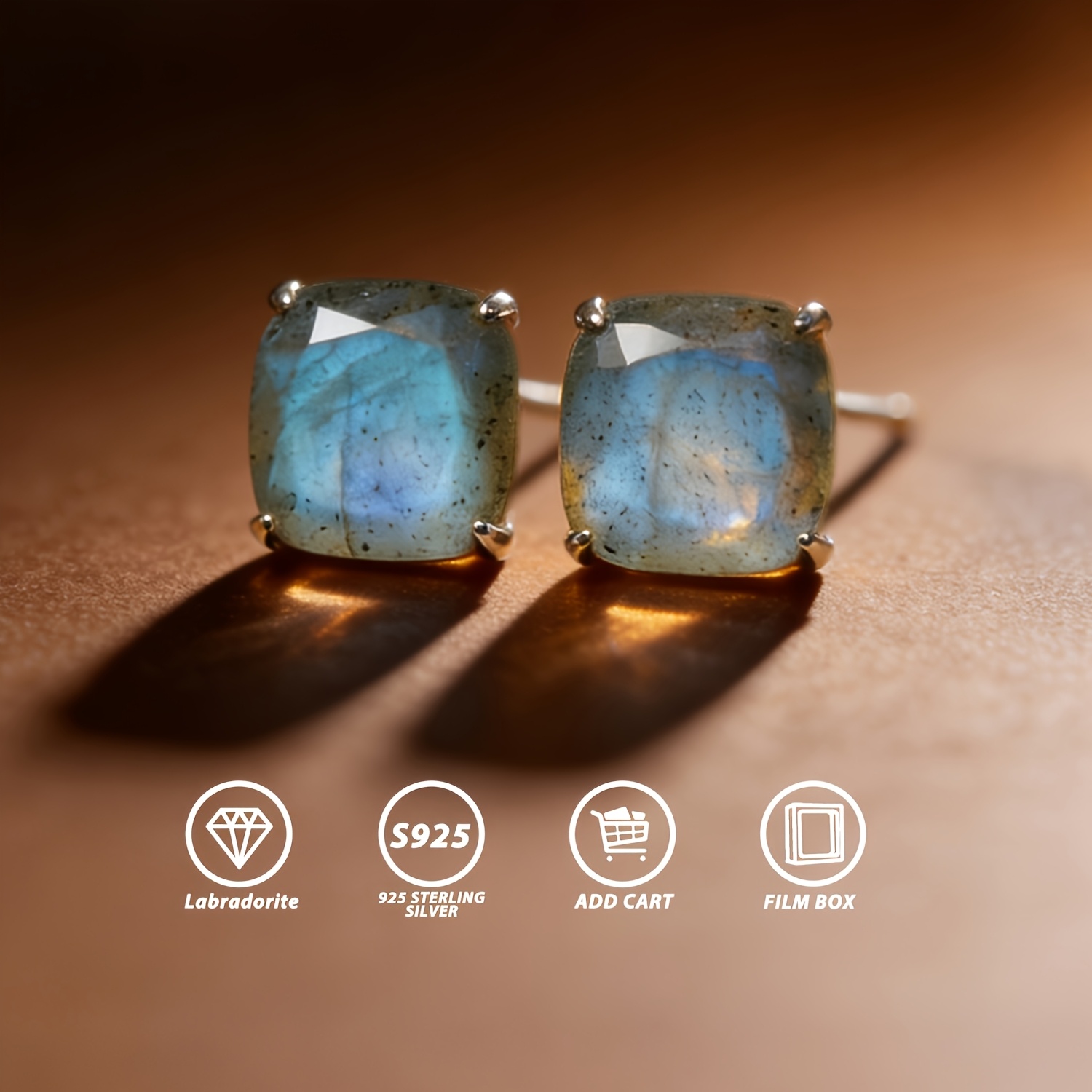 Natural S925 Silver Cushion Cut Stud Earrings, Aurora Halo