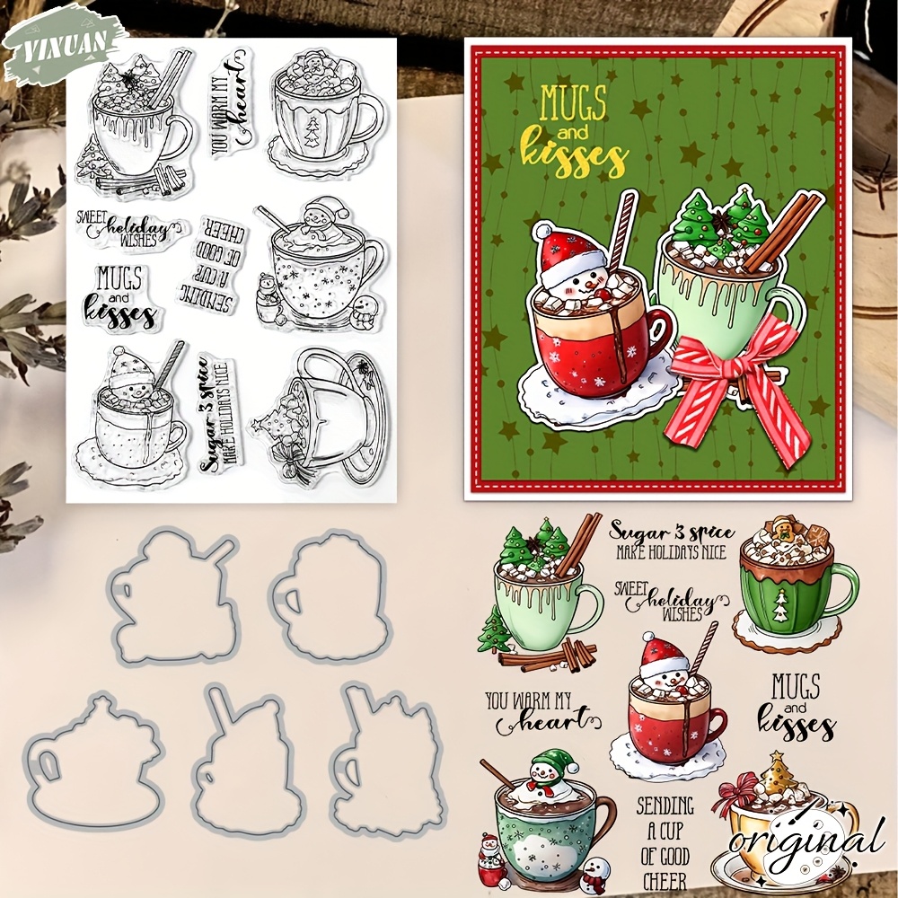 

Christmas Series Coffee Mugs Cutting Dies Clear Stamp Set Diy Scrapbooking Supplies Knife Mold Metal Dies Silicone Stamp For Cards Albums Crafts Decor