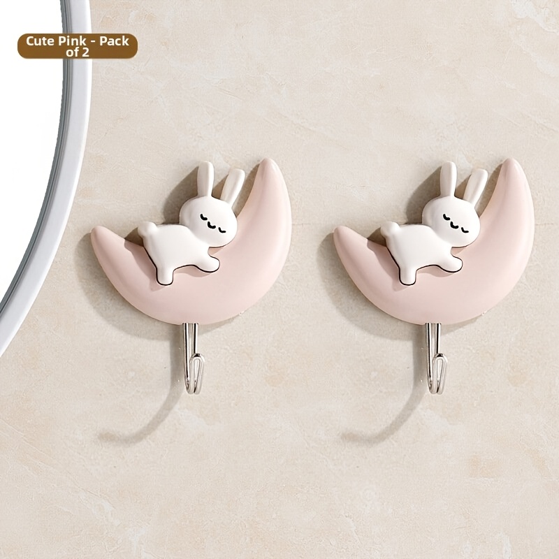 TEMU Adorable Wall Hooks Suitable For Door/wall Mount - No Drill Traceless Adhesive -free Hanging, Plastic Rabbit-shaped Key Holders For Dorm Room,