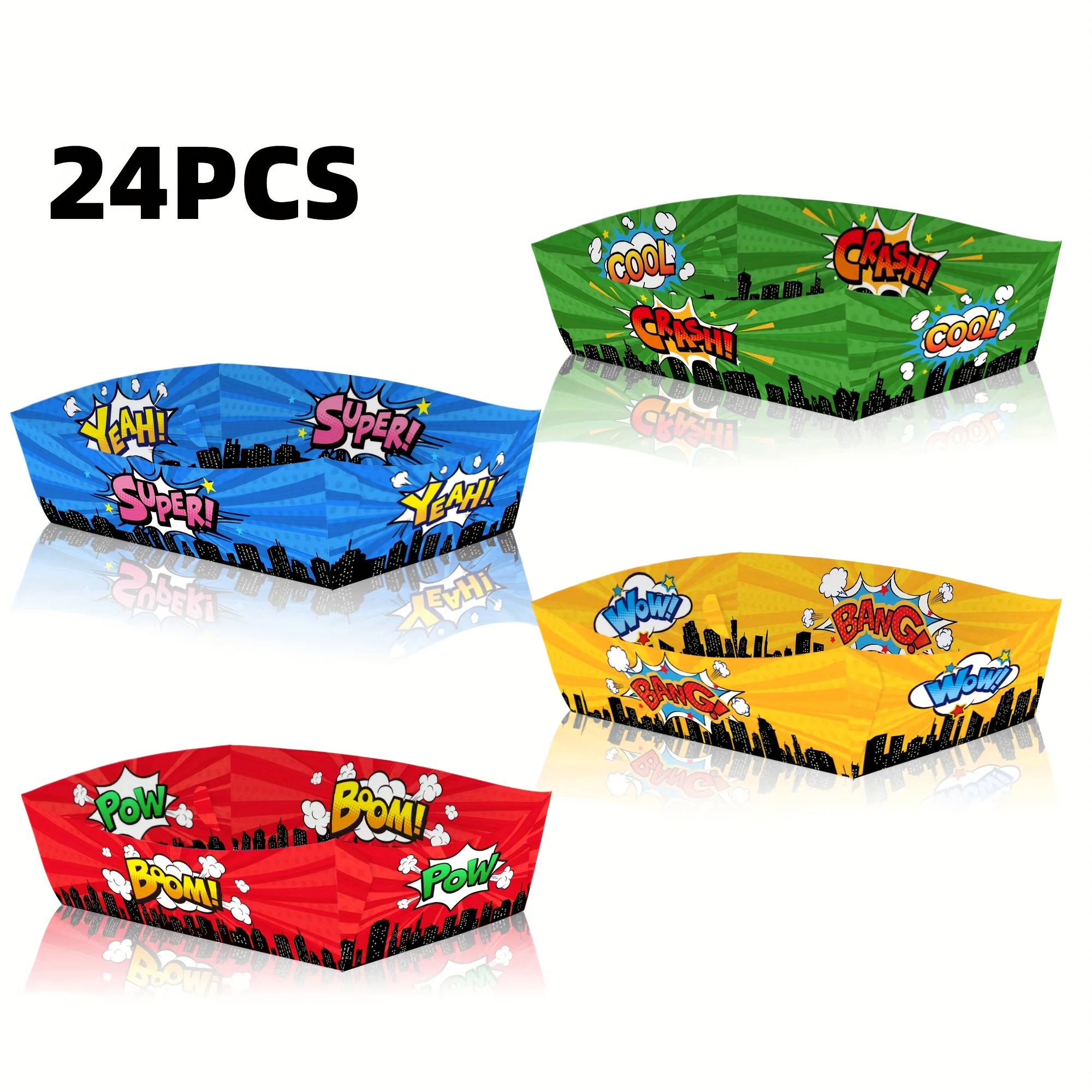 Image of 24pcs Superhero Party Disposable Supplies With Comic - Book Design - Ideal For Teen Birthdays, Graduation Showers & , Snack & Baking Tray ( Paper Boxes) I Perfect For Halloween