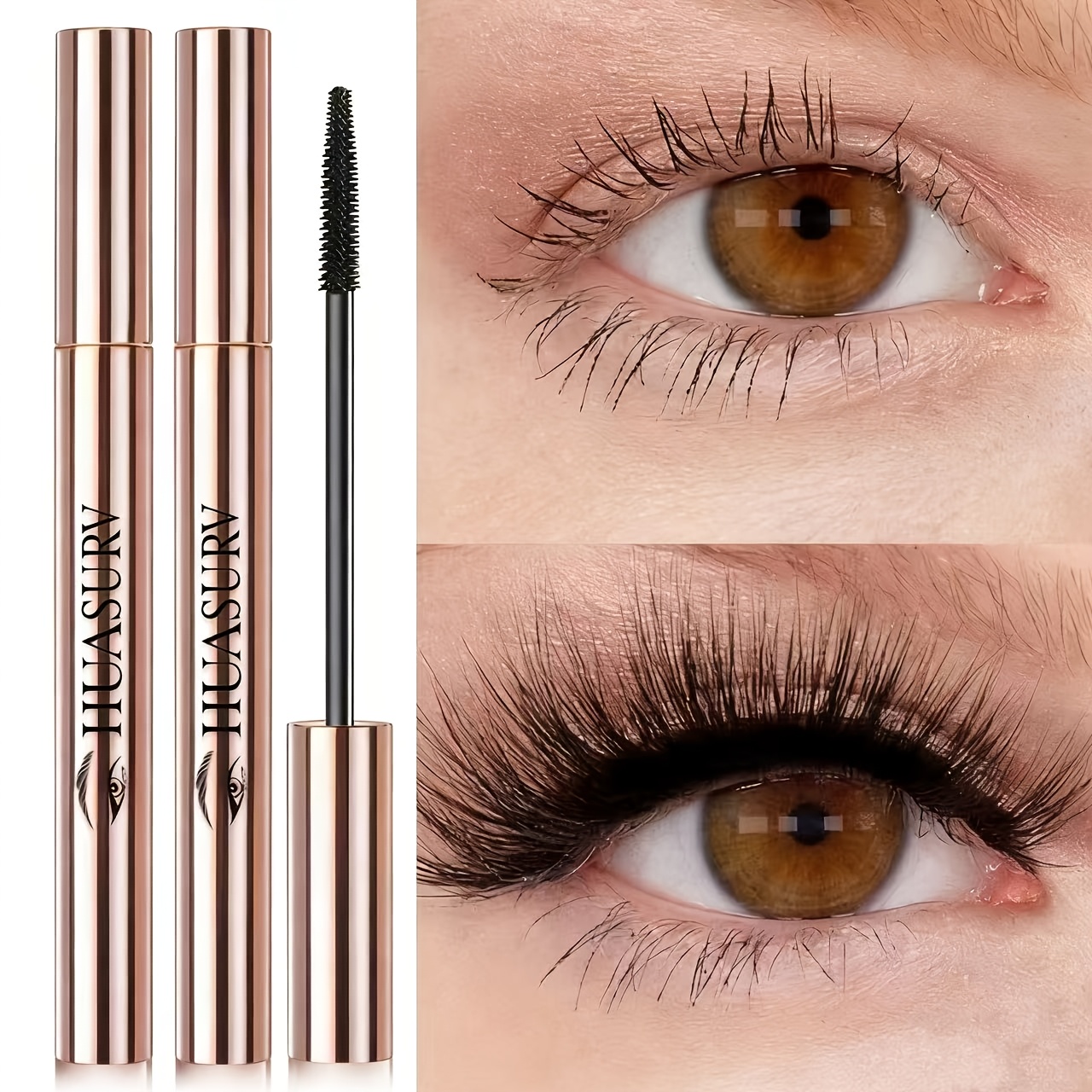 Image of 2pcs Waterproof Volumizing Mascara, Long-lasting , Lengthening, Black Mascara, 4d, Perfect Gift For Beginner Makeup, Makeup, Parties, Christmas, And Carnivals [valentine's Day Gift][holiday Gifts]