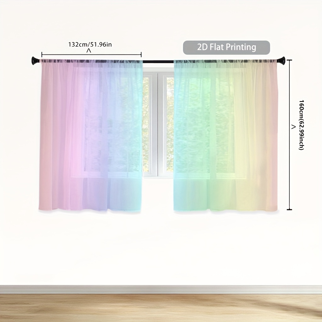 TEMU 2pcs 51.9x94.8in Pink Series Transparent Gauze Curtain, Macaron Gradient Design, & Elegant, Machine Washable, Polyester Material, Rod , Home