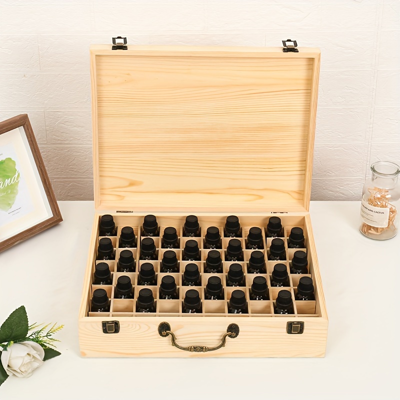

80-slot Natural Wood Essential Oil Storage Box With Removable Dividers, Hypoallergenic Varnished Cosmetic Display Case, Portable Organizer For Makeup And Essential Oils, No Installation Required.