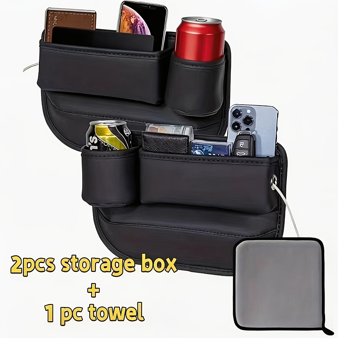 TEMU 1 Pair Multi Functional Car Storage Box - With Pockets, Can Store Wallets, Keys, Cards, Cups, Phone Holders, Suitable For Car Interior