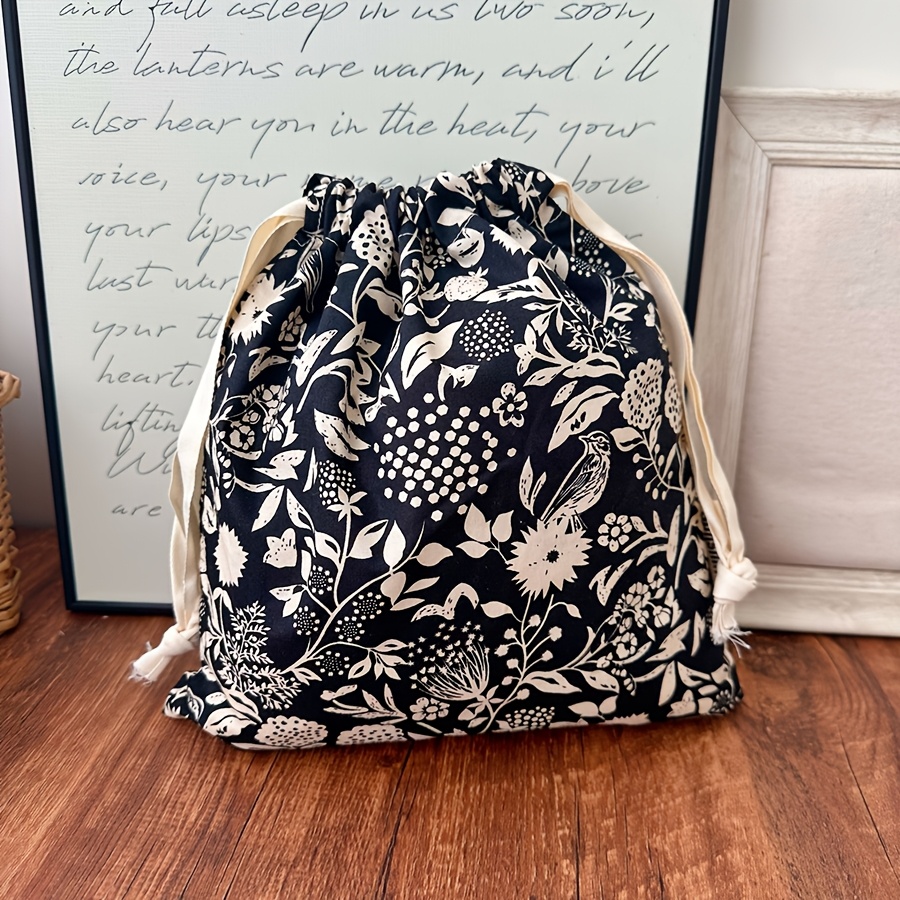 TEMU A Floral And Bird Pattern Storage Pouch, Portable Drawstring Pouch, Miscellaneous Item Organizer, Storage Bag
