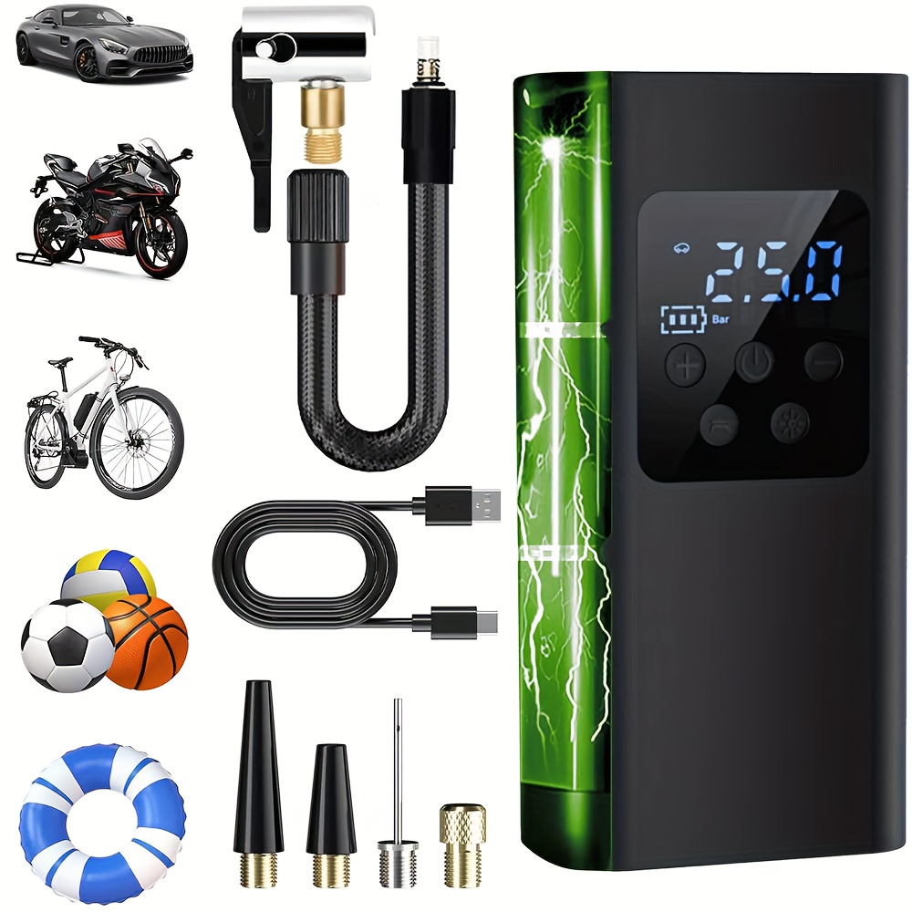 E-shop 3-Zellen Typ-C wiederaufladbarer Reifenfüller – 2026 neuer All-Funktions-Tragbarer Füllgerät mit LCD-Display, LED-Beleuchtung SOS-Funktion,